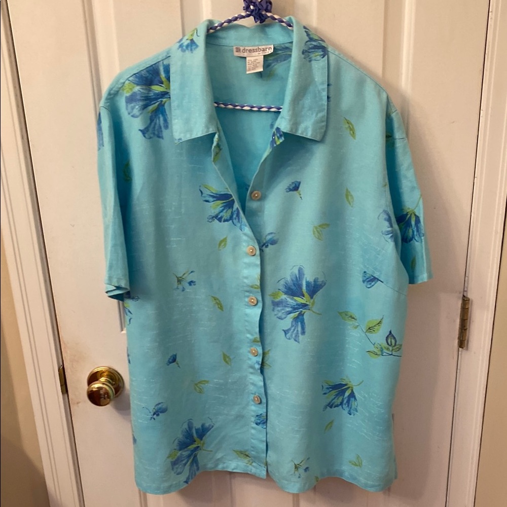 Dressbarn Aqua Floral Shirt